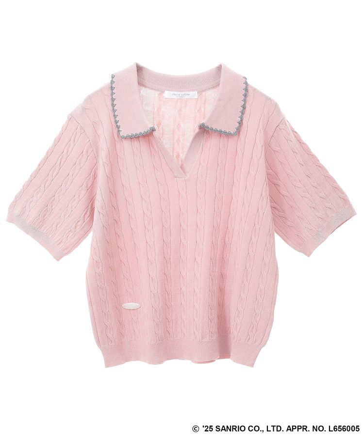 Green Parks「チャーミーキティ/衿付き半袖ケーブルニット」|ニット・セーター|