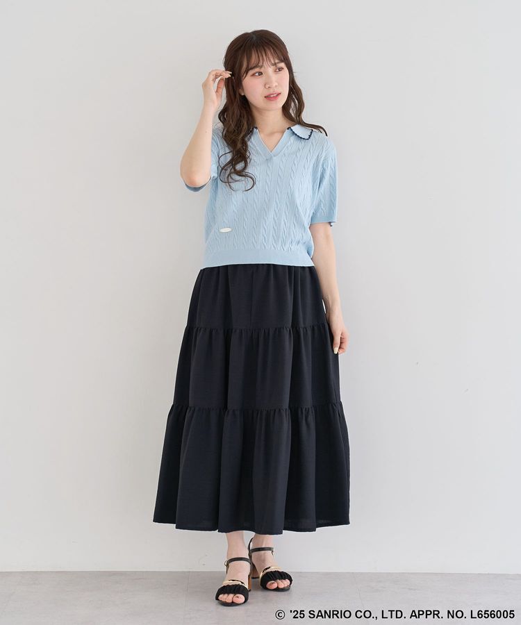 Green Parks「チャーミーキティ/衿付き半袖ケーブルニット」|ニット・セーター|