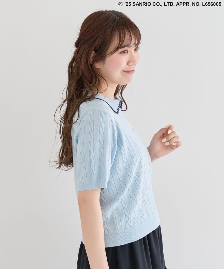 Green Parks「チャーミーキティ/衿付き半袖ケーブルニット」|ニット・セーター|