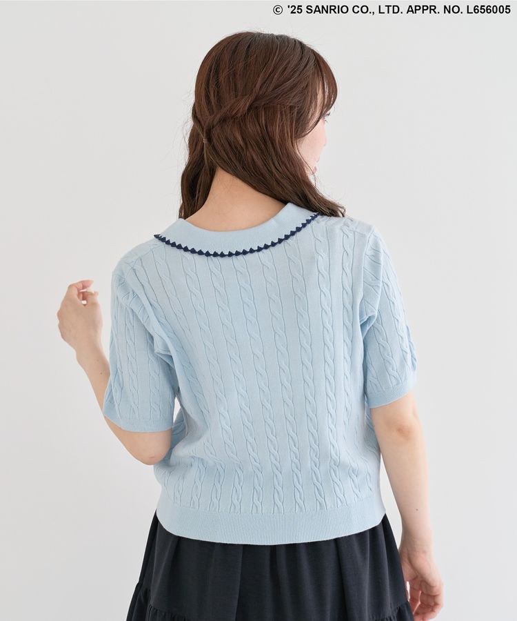 Green Parks「チャーミーキティ/衿付き半袖ケーブルニット」|ニット・セーター|
