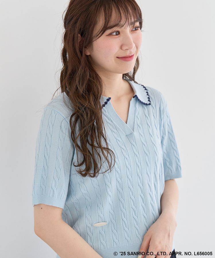 Green Parks「チャーミーキティ/衿付き半袖ケーブルニット」|ニット・セーター|