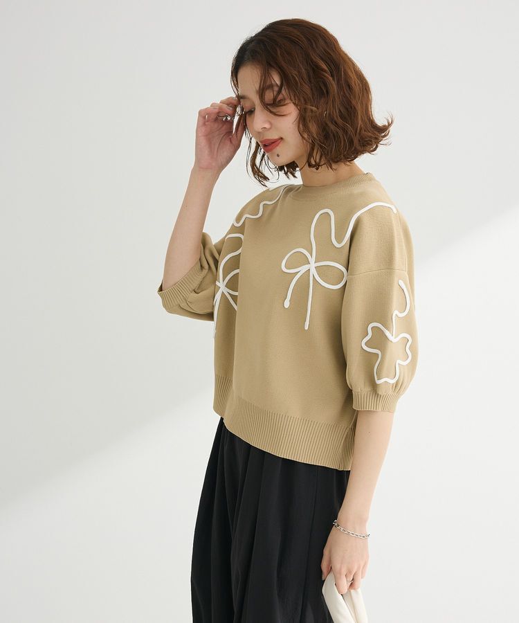 Green Parks「・ELENCARE DUE ライン刺繍5分袖ニット」|ニット・セーター|