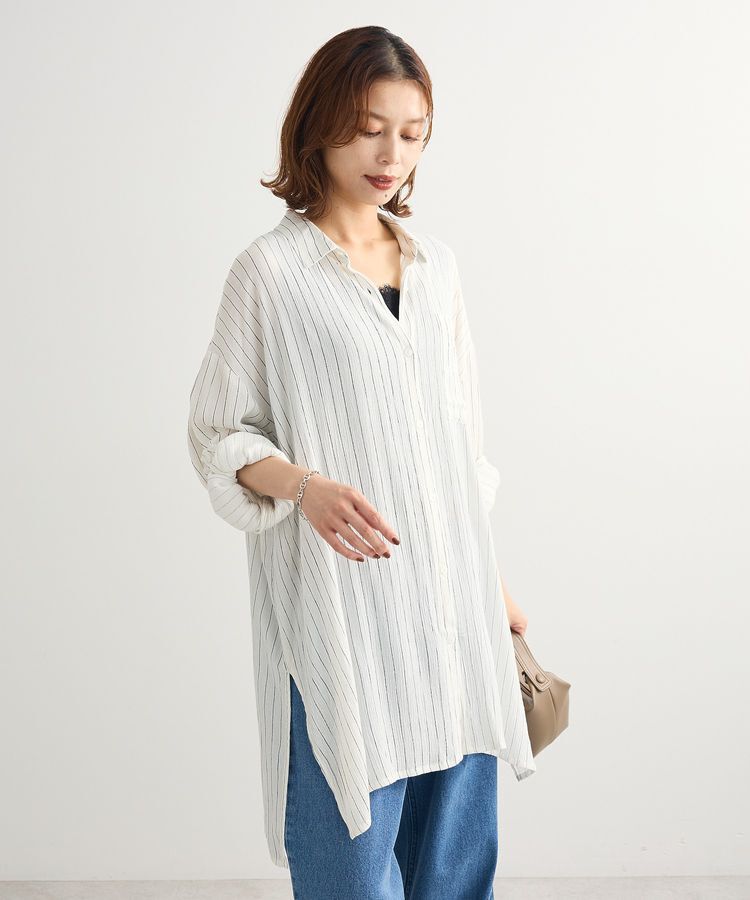 Green Parks「ターンバック長袖レーヨンチュニック」|チュニック|Stripe