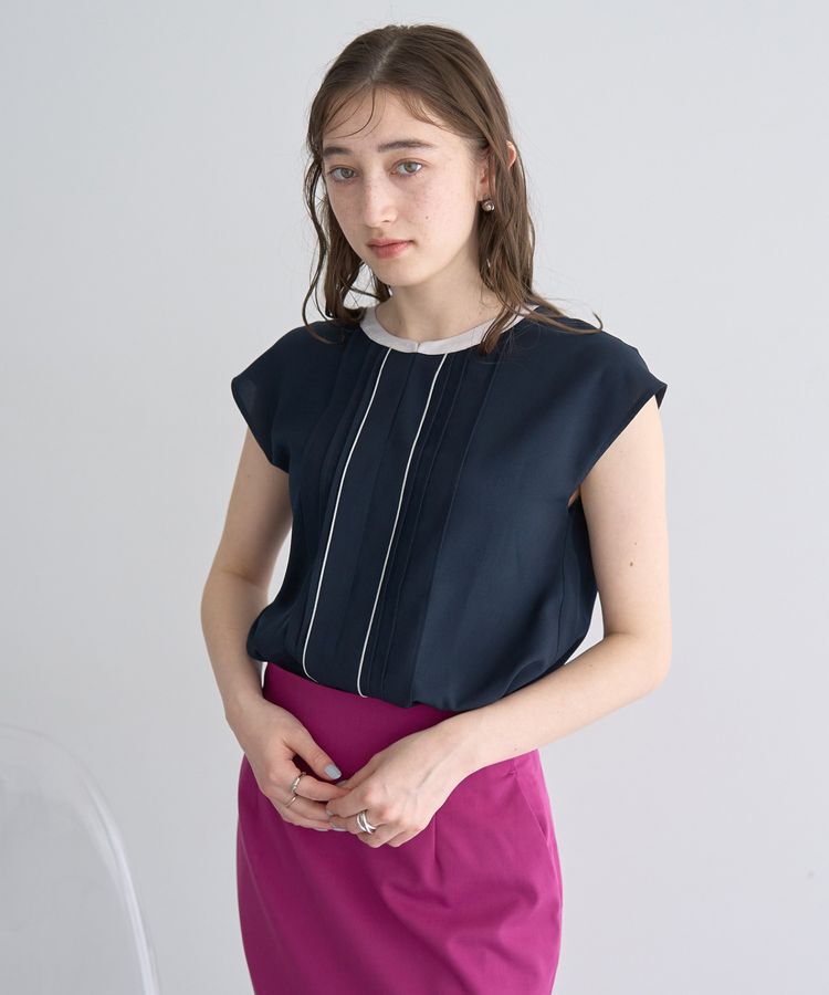 YECCA VECCA「配色タックデザインブラウス」|シャツ・ブラウス|