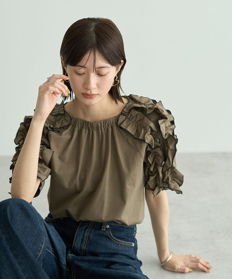 YECCA VECCA「【UVカット】フリルスリーブカットソー」|Tシャツ・カットソー|