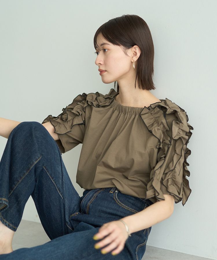 YECCA VECCA「【UVカット】フリルスリーブカットソー」|Tシャツ・カットソー|