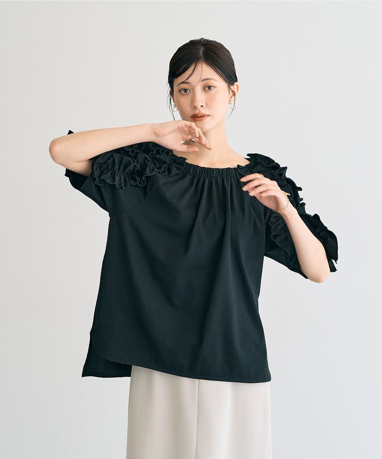 YECCA VECCA「【UVカット】フリルスリーブカットソー」|Tシャツ・カットソー|