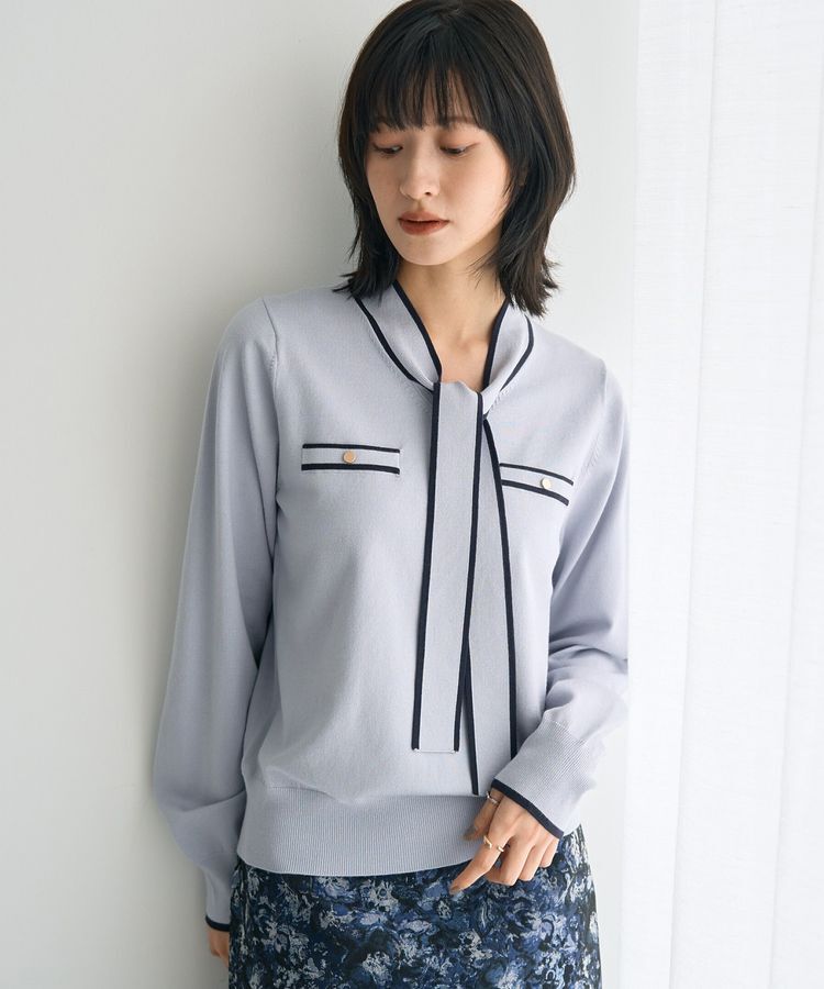 YECCA VECCA「配色ボウタイニット」|ニット・セーター|Light Blue