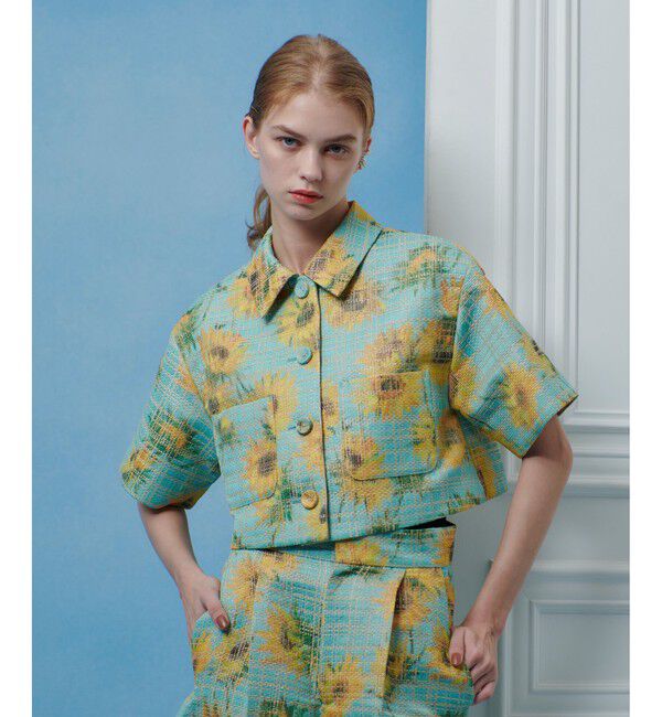 LOULOU WILLOUGHBY「【LOULOU WILLOUGHBY】サンフラワーJQステンカラーショートジャケット」|テーラードジャケット|