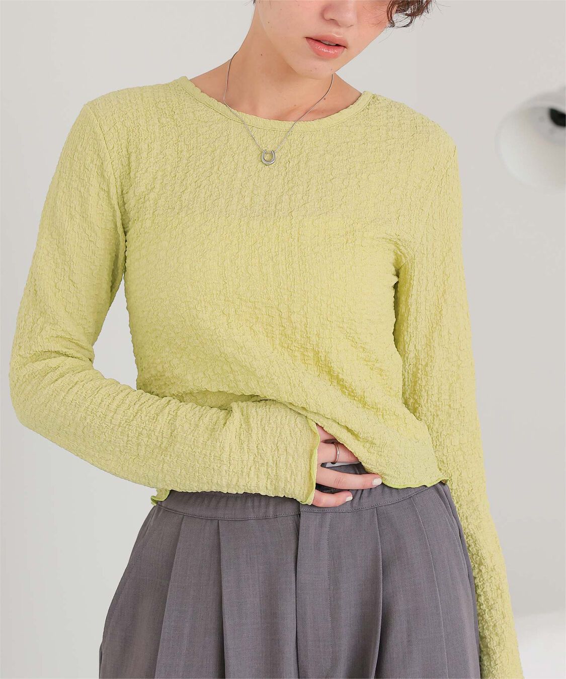 titivate「前後2wayポコポコジャガードトップス」|Tシャツ・カットソー|イエローグリーン