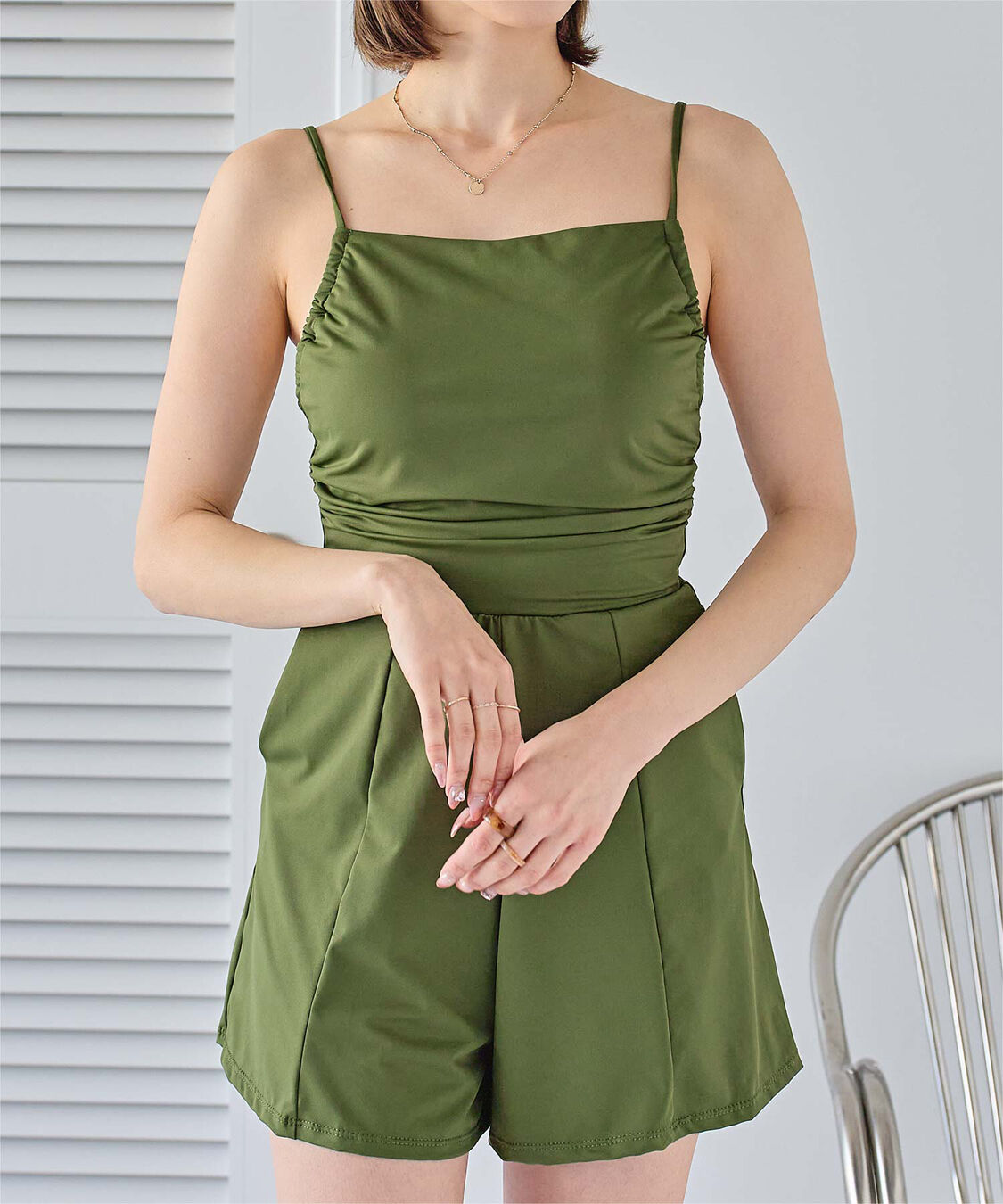 SEA DRESS「ｻｲﾄﾞｷﾞｬｻﾞｰｵｰﾙｲﾝﾜﾝ/ﾜﾝﾋﾟｰｽ水着」|コンビネゾン|カーキ