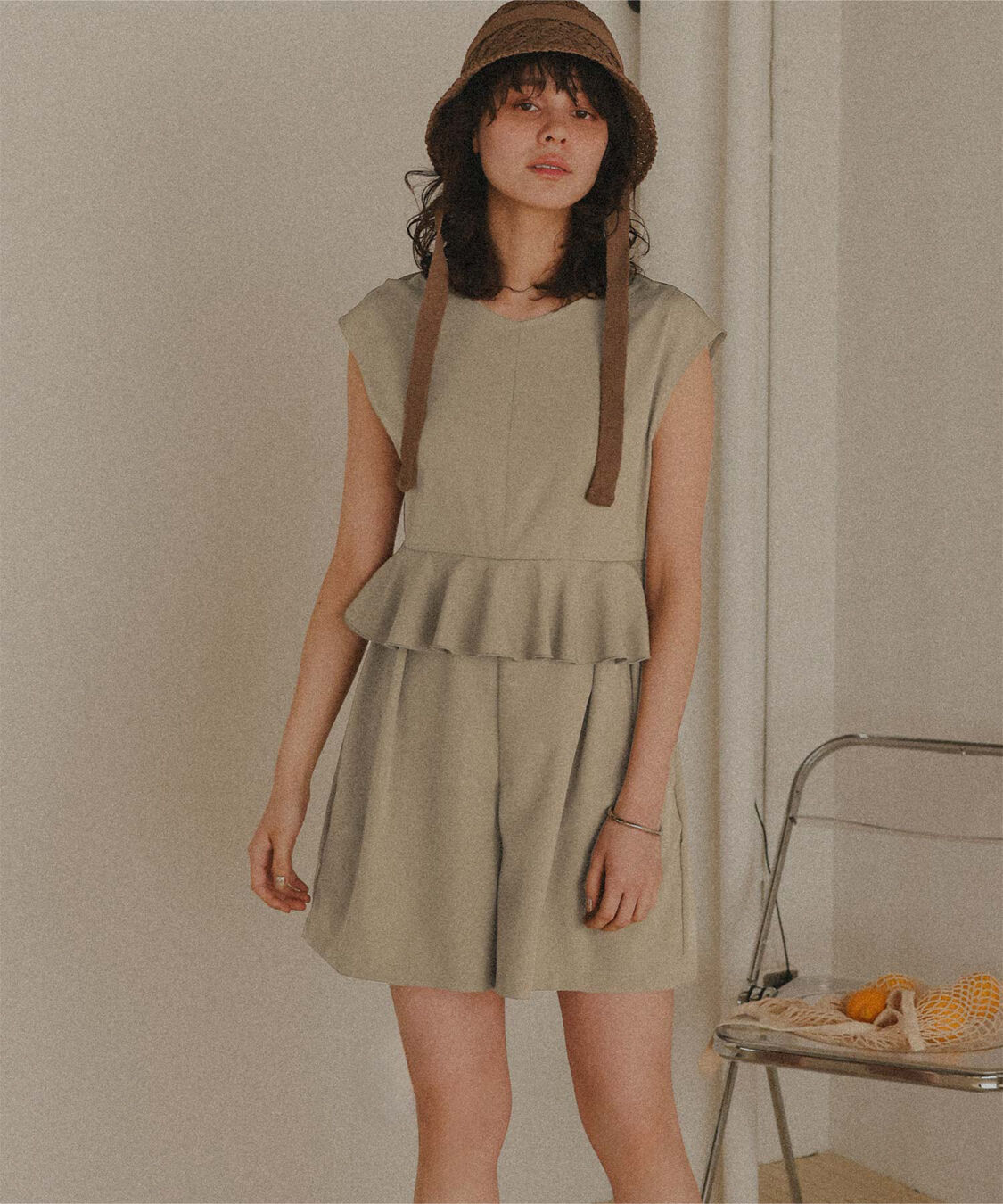 titivate「ペプラムフレアデザインオールインワン/ワンピース水着」|コンビネゾン|ベージュ