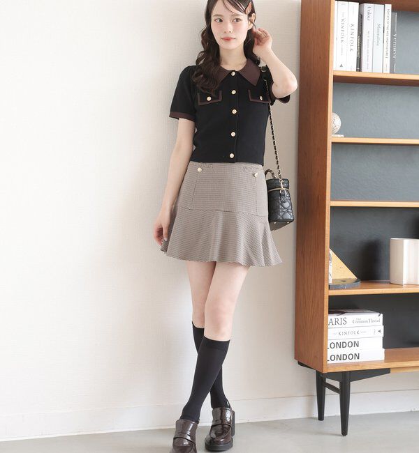  「金ボタン配色衿ニットトップス」|ニット・セーター|