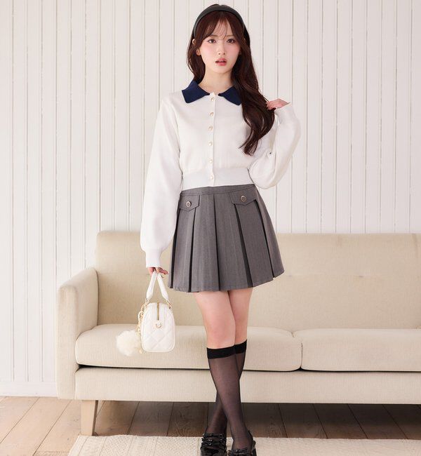 「金ボタンボックスプリーツミニスカート」|スカート|
