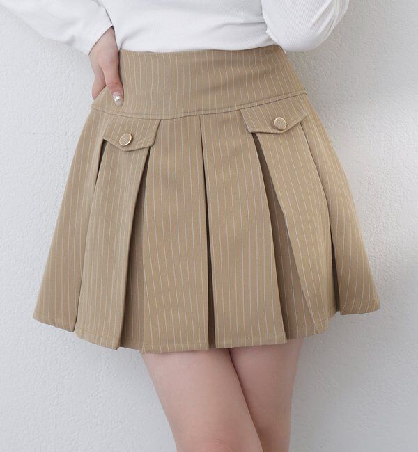  「金ボタンボックスプリーツミニスカート」|スカート|