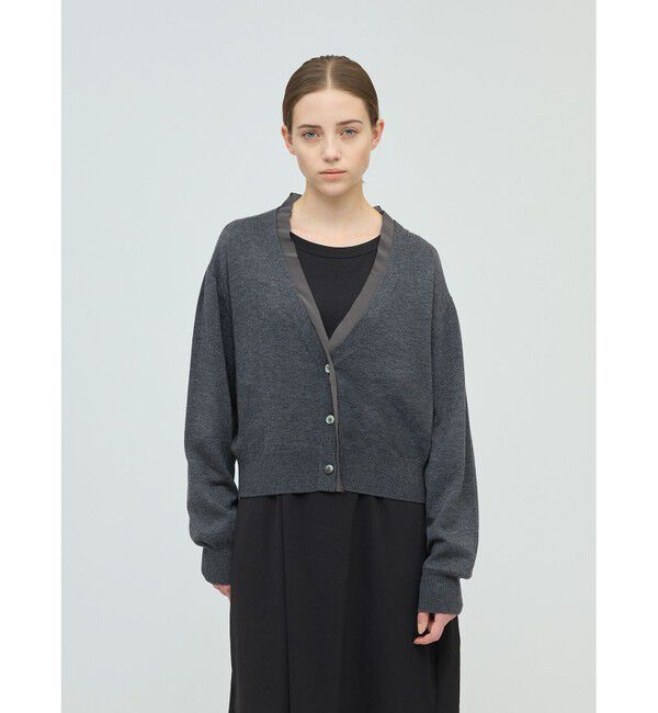 mizuiro ind「mizuiro ind シフォンフリルVネックカーディガン」|カーディガン|ダークグレー