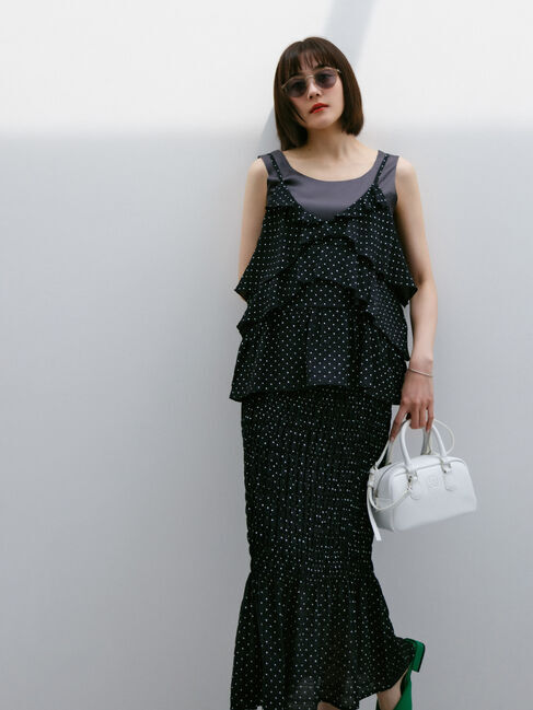 Te chichi「【松井愛莉着用】ドットシャーリングタイトスカート（セットアップ可）《2025summer catalog item》」|スカート|ブラック