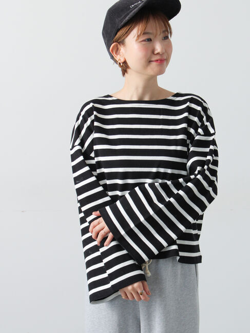 Lugnoncure「ビッグスリーブボーダーカットソー」|Tシャツ・カットソー|ブラック