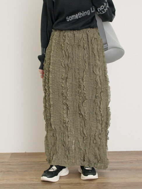 Samansa Mos2「シアーフリルナロースカート」|スカート|カーキ