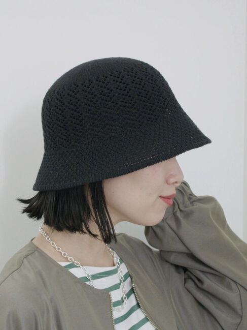 Samansa Mos2 blue「透かし柄ニットバケットハット」|その他|