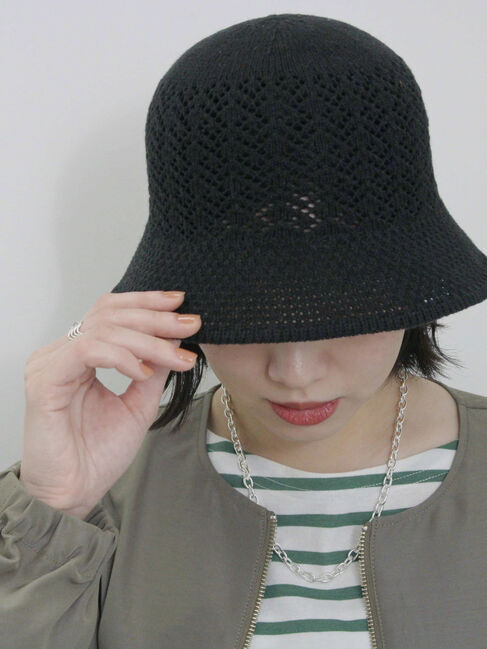 Samansa Mos2 blue「透かし柄ニットバケットハット」|その他|