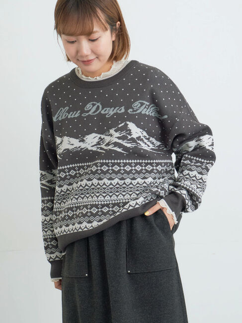 Samansa Mos2「山柄ジャカードニット」|ニット・セーター|チャコールグレー