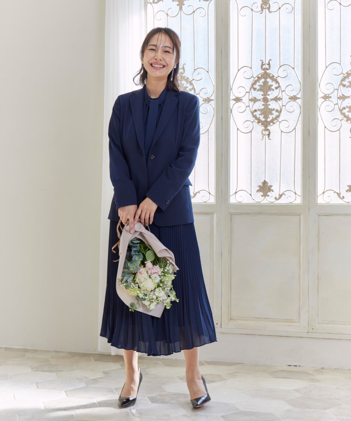 INED「ボウタイ付きプリーツワンピース」|ワンピース|