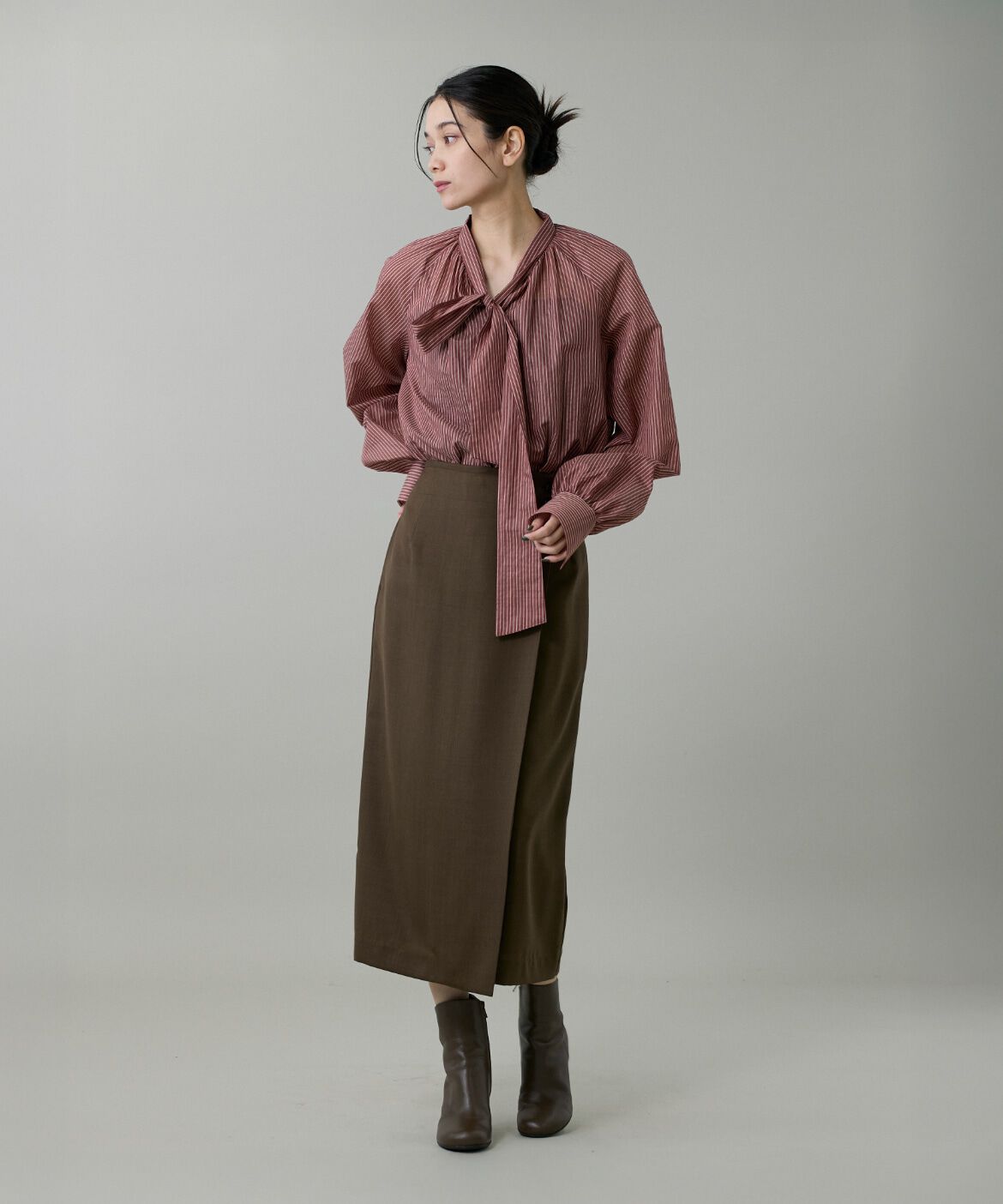 INED「シャドーボーダーボウタイブラウス」|シャツ・ブラウス|