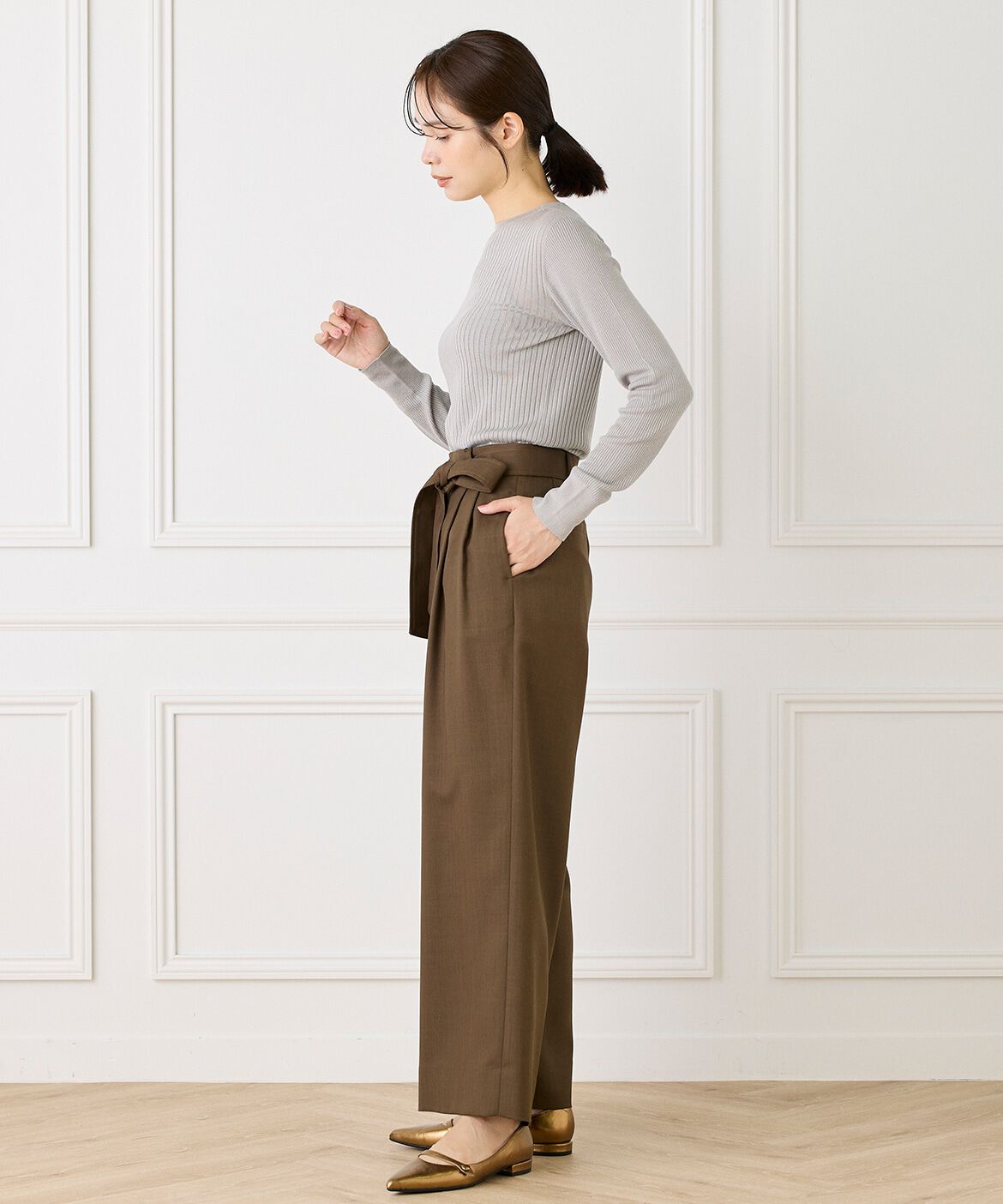 INED「《Cuoo》ホールガーメントクルーネックリブニット」|ニット・セーター|