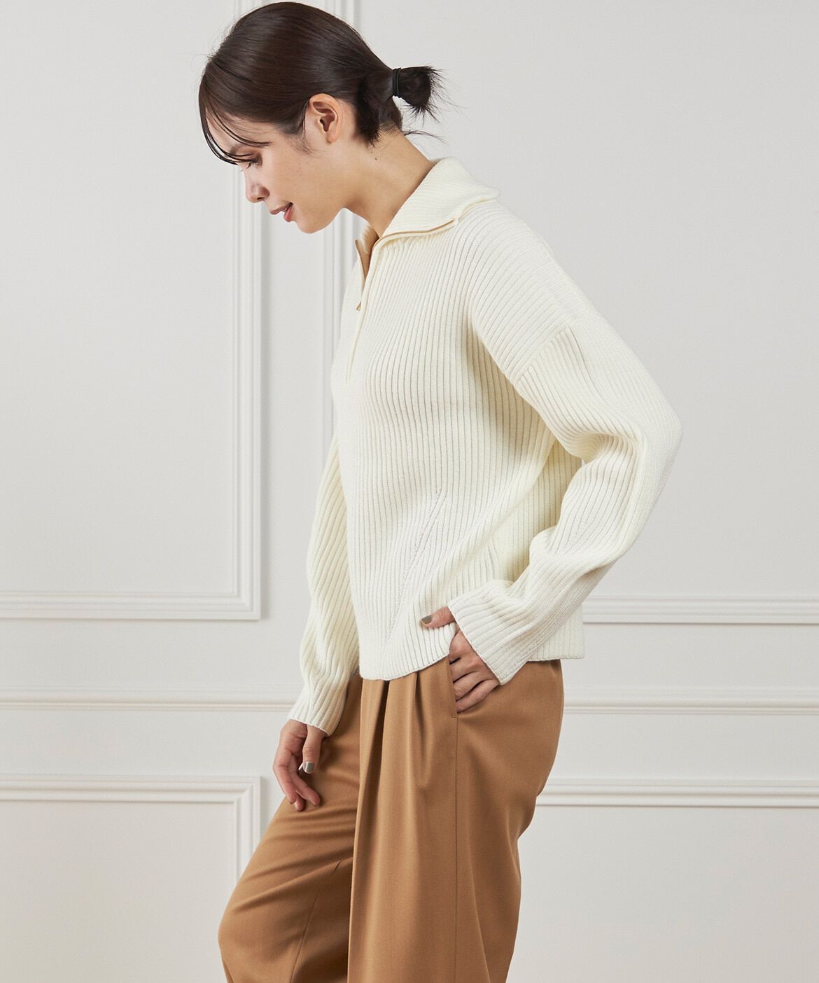 INED「《大きいサイズ》ハーフジッププルオーバーニット」|ニット・セーター|