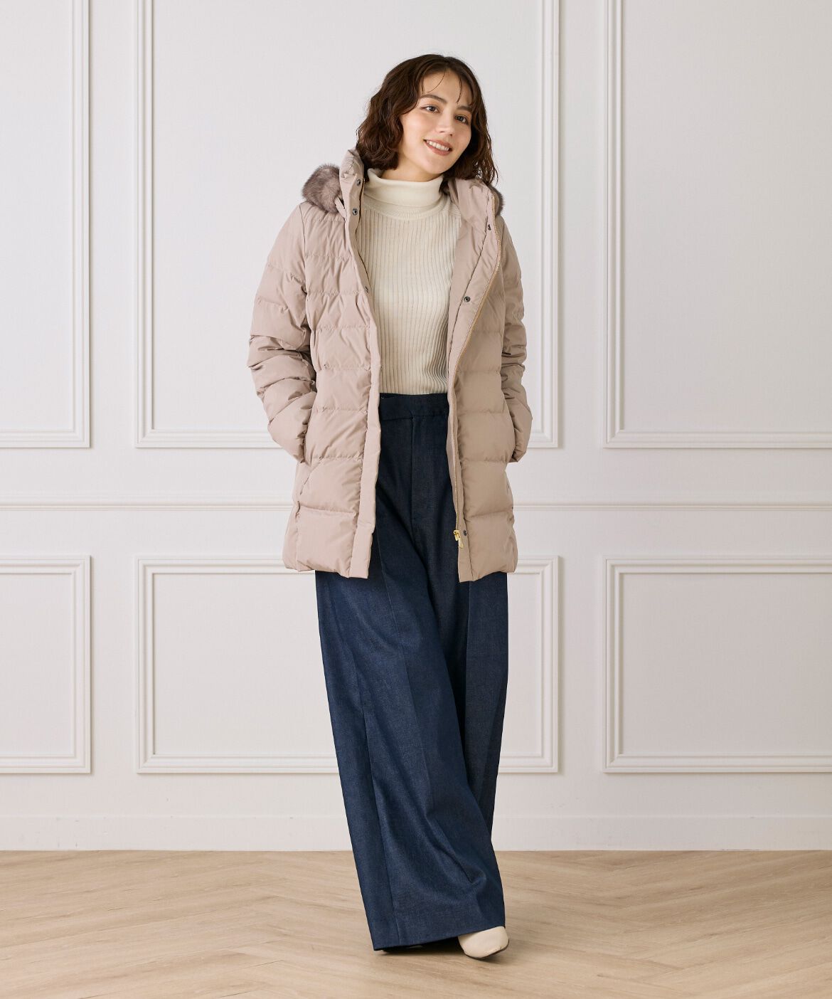 INED「ミドル丈 フェイクファーフードダウンコート」|ダウン|