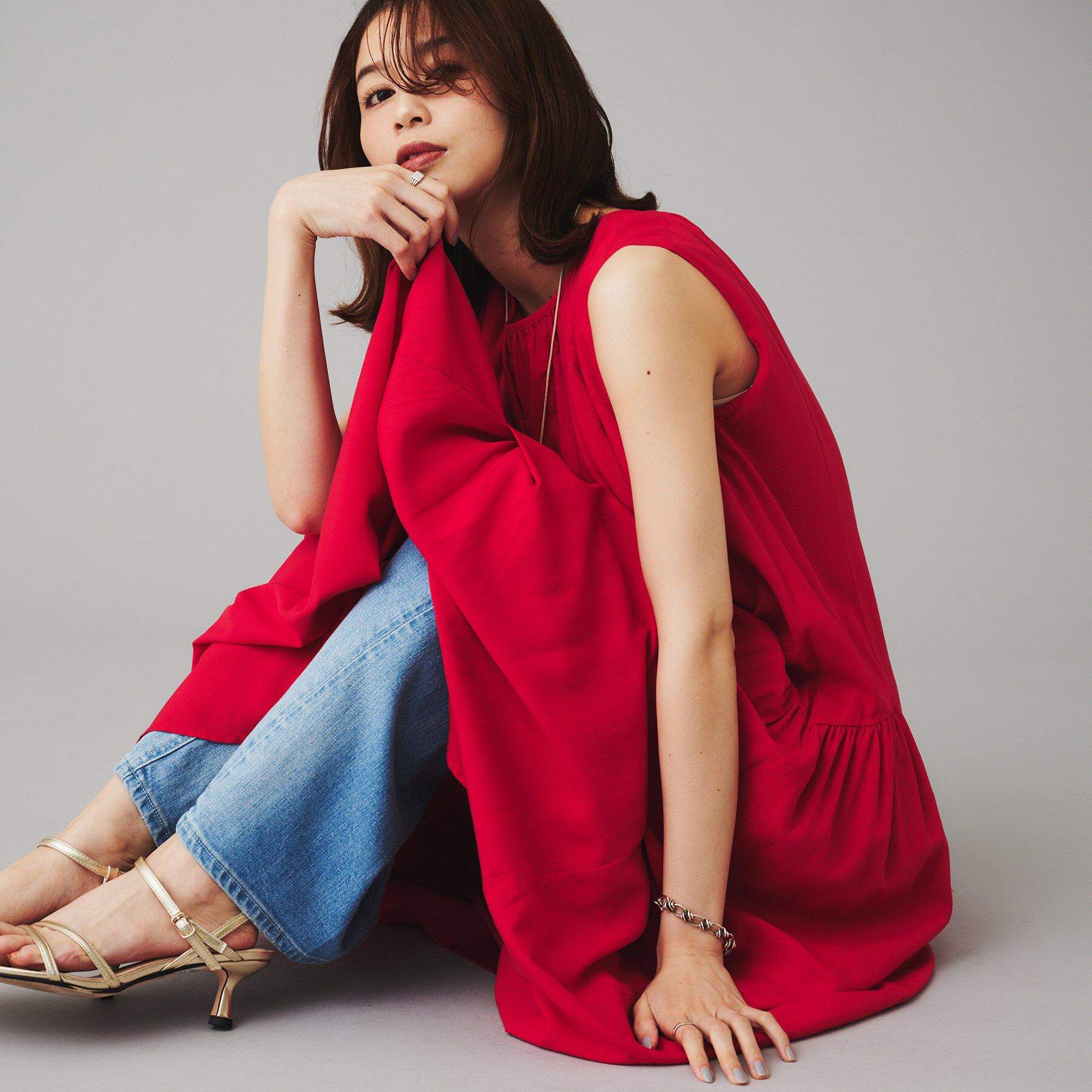 UNTITLED「【SEADRAKE】デザインギャザーワンピース」|ワンピース|レッド(063)