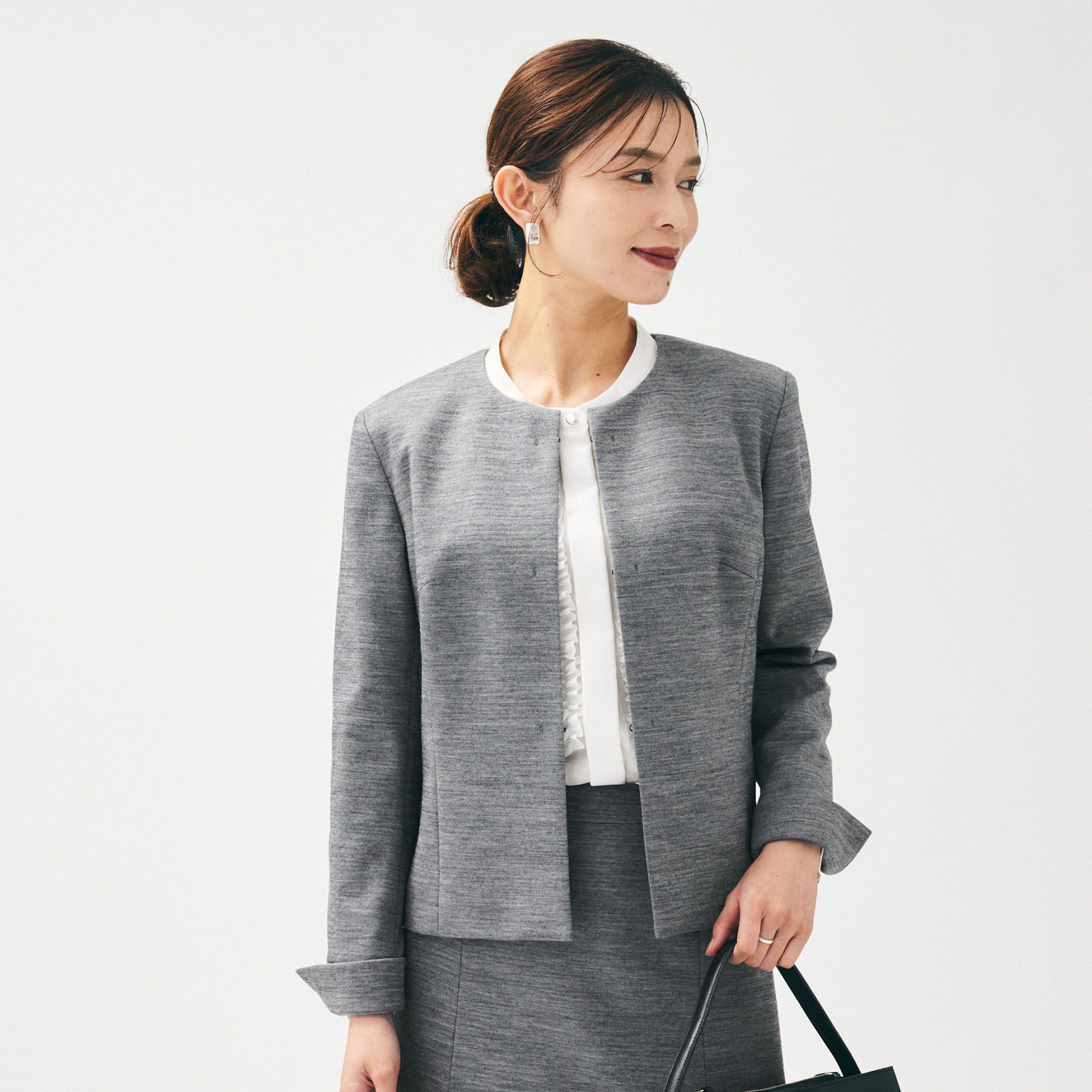 UNTITLED「【洗えるスーツ/ストレッチ】ウール混ジャージ ノーカラージャケット」|ノーカラージャケット|