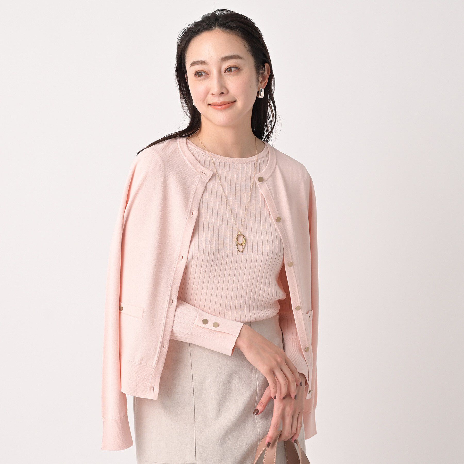 UNTITLED「クルーネックニットカーディガン」|カーディガン|ピンク(071)