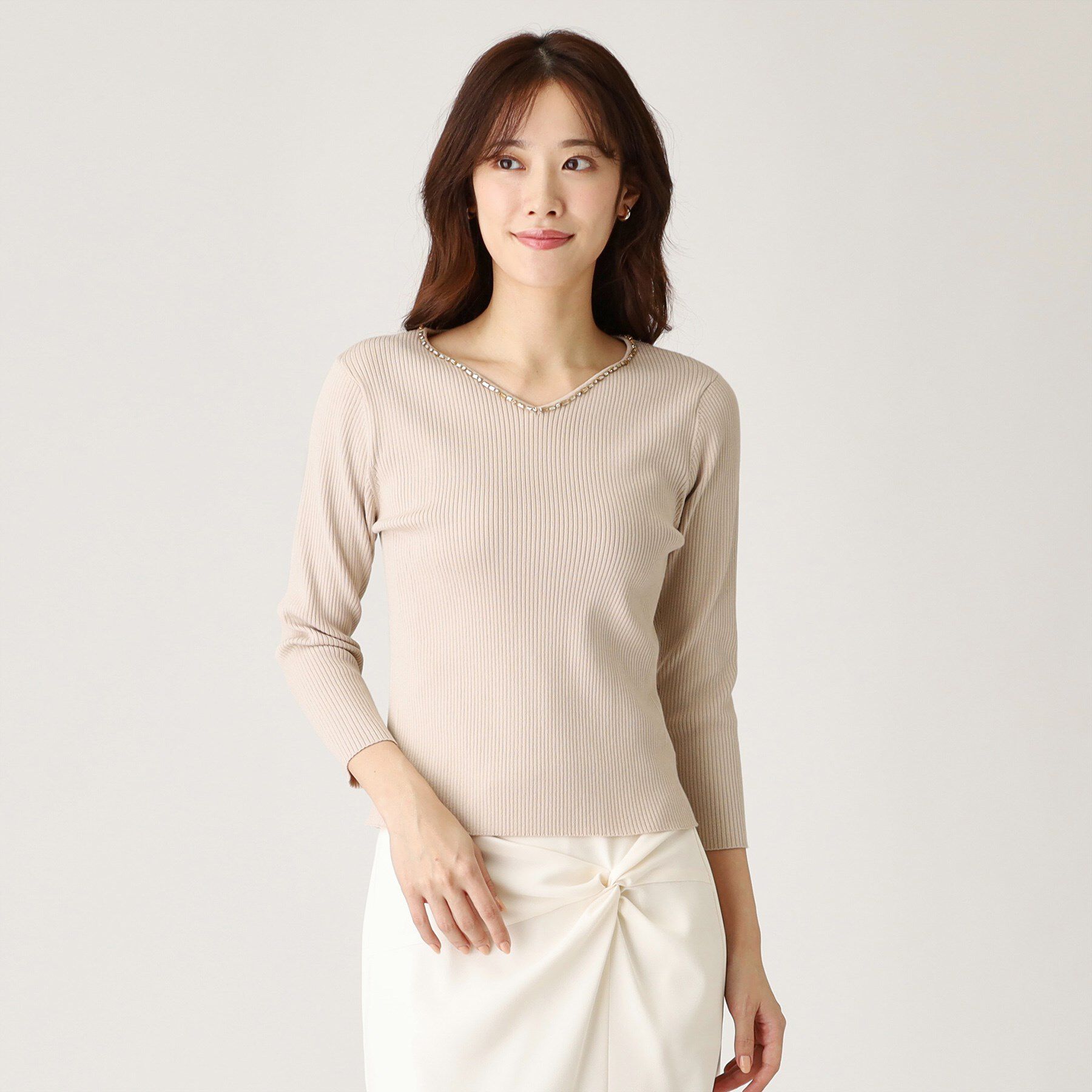 COUP DE CHANCE「【洗える】ビジューリブニットトップス」|ニット・セーター|