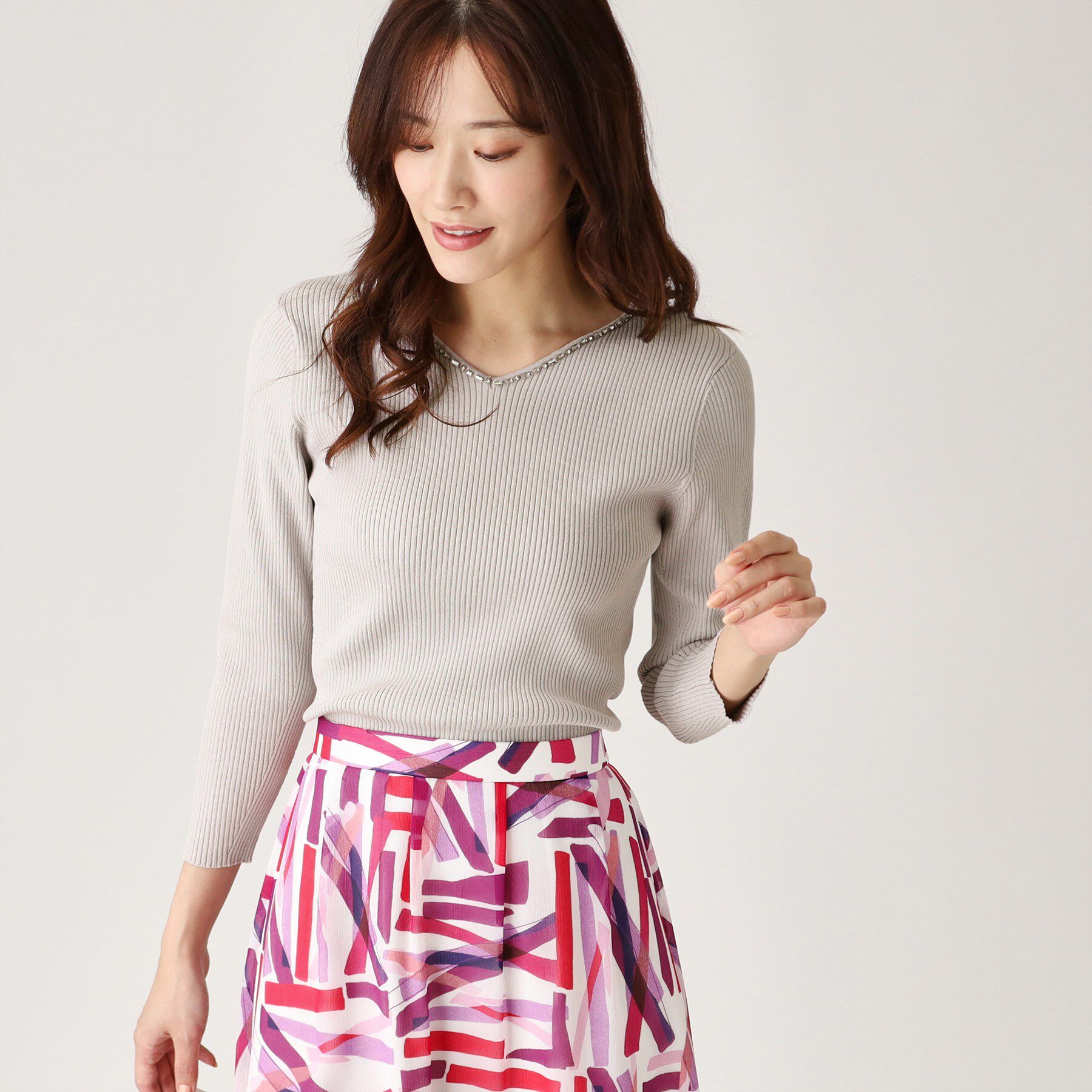 COUP DE CHANCE「【洗える】ビジューリブニットトップス」|ニット・セーター|