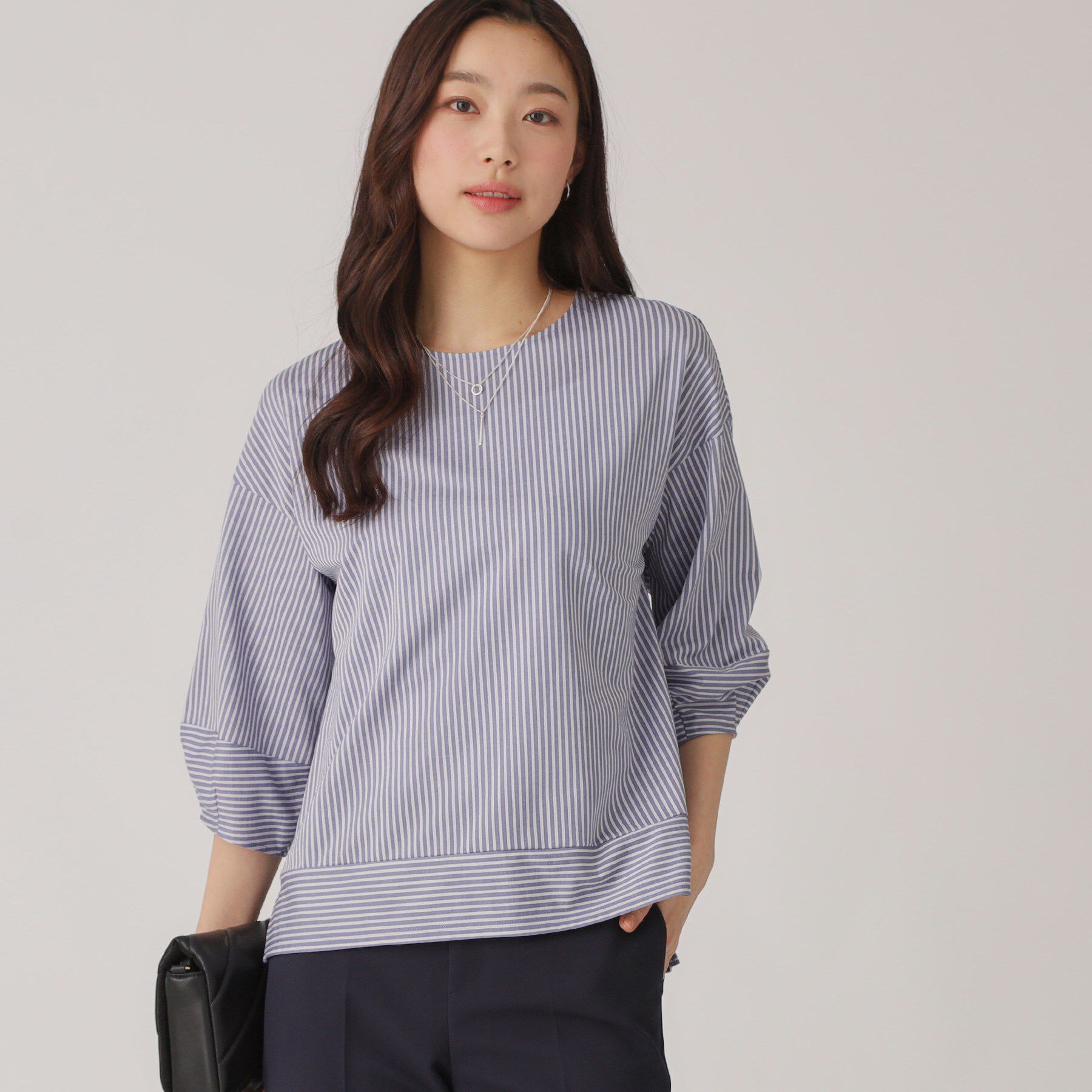 COUP DE CHANCE「【洗える／日本製／】ストライプ柄ジャージのトップス」|Tシャツ・カットソー|