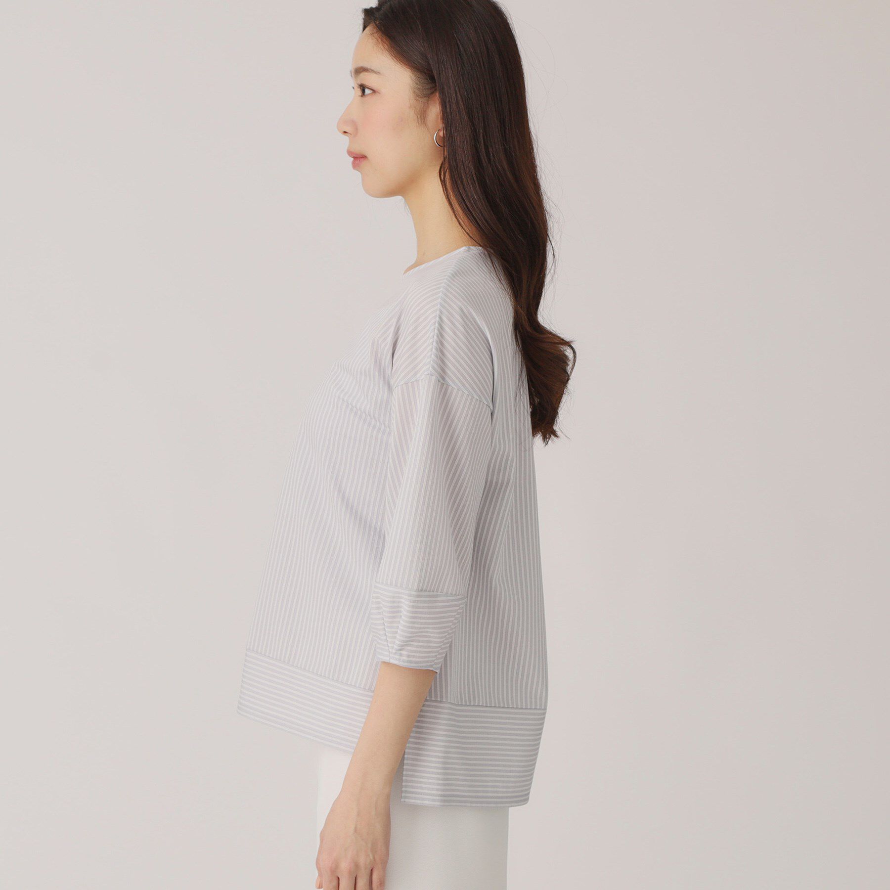 COUP DE CHANCE「【洗える／日本製／】ストライプ柄ジャージのトップス」|Tシャツ・カットソー|