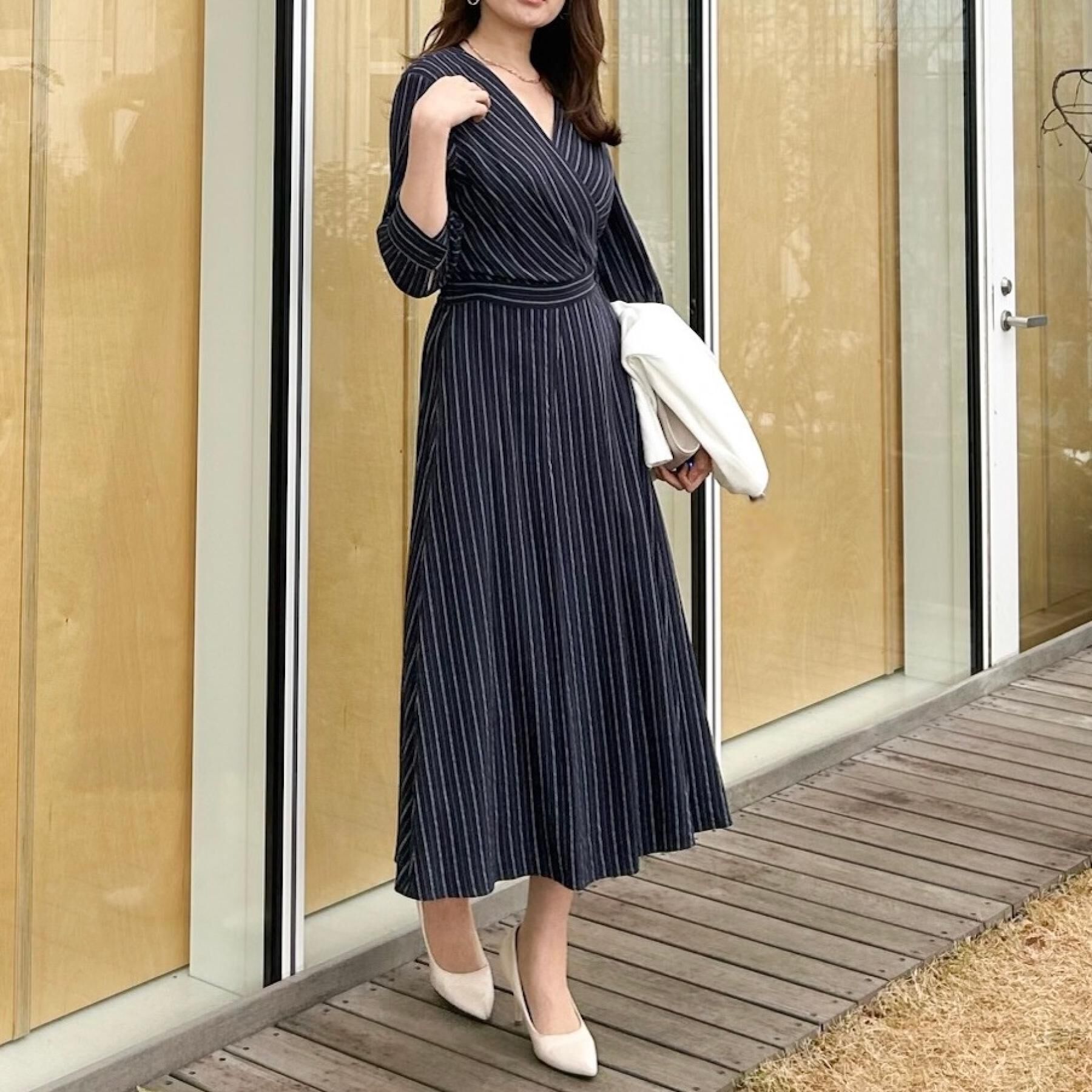 COUP DE CHANCE「【洗える】ストライプ柄 カシュクールワンピース」|ワンピース|