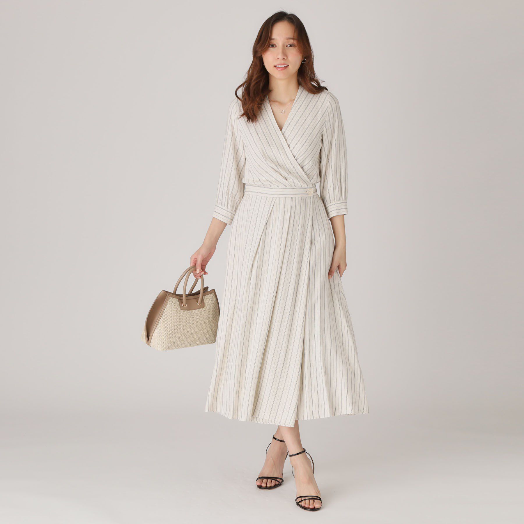 COUP DE CHANCE「【洗える】ストライプ柄 カシュクールワンピース」|ワンピース|