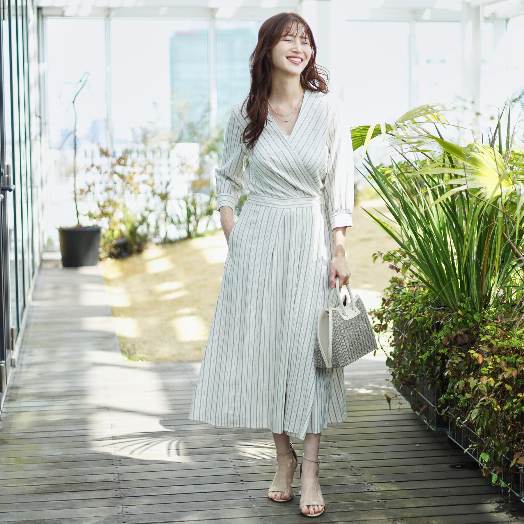 COUP DE CHANCE「【洗える】ストライプ柄 カシュクールワンピース」|ワンピース|