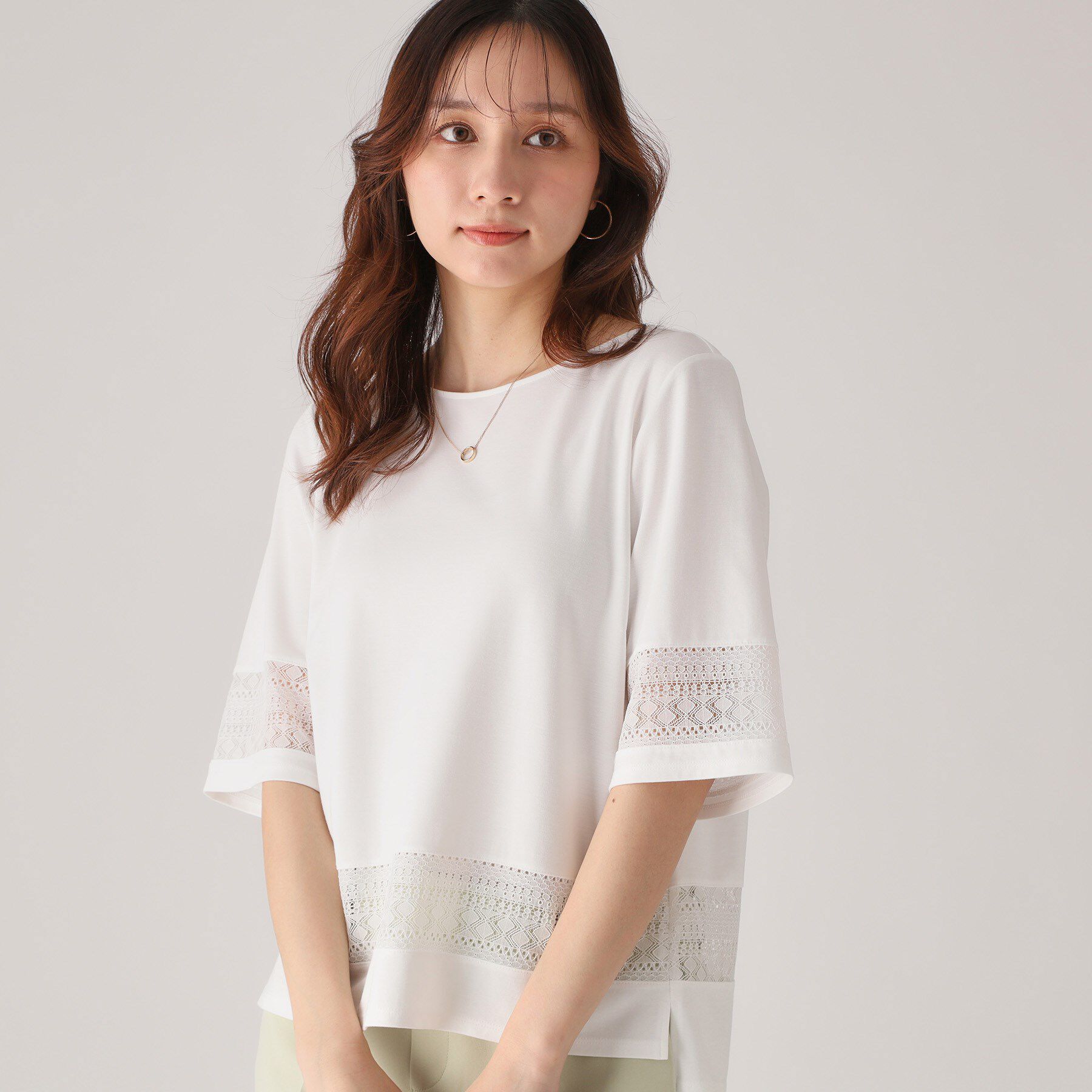 COUP DE CHANCE「【洗える／日本製】レース使いジャージトップス」|Tシャツ・カットソー|