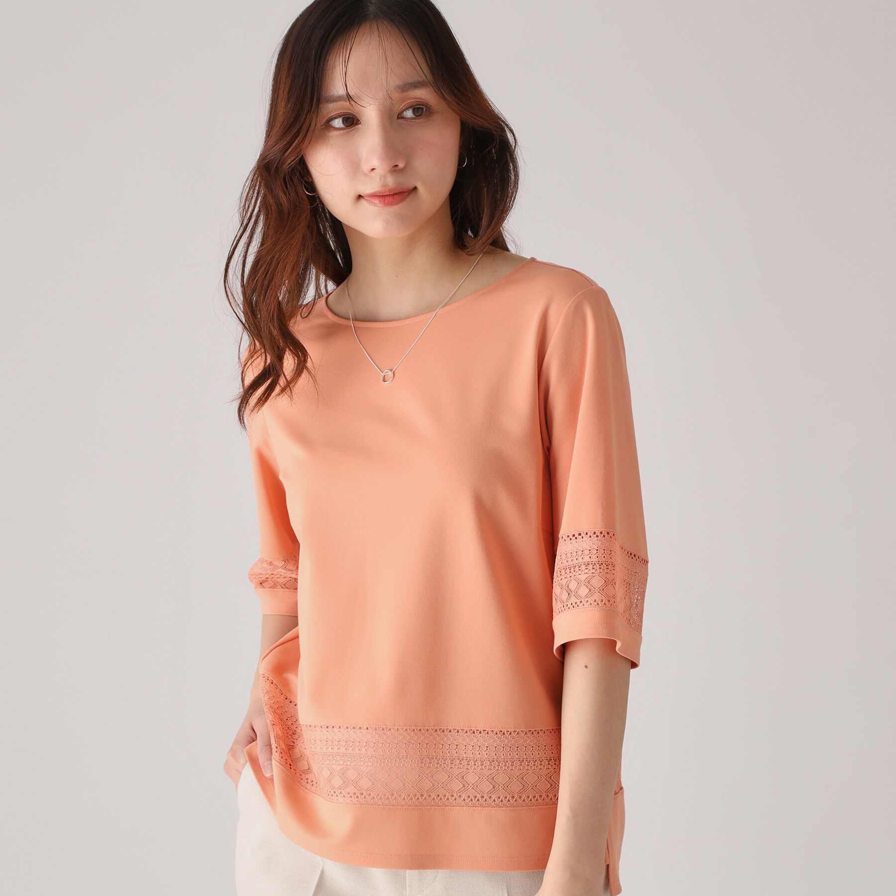 COUP DE CHANCE「【洗える／日本製】レース使いジャージトップス」|Tシャツ・カットソー|