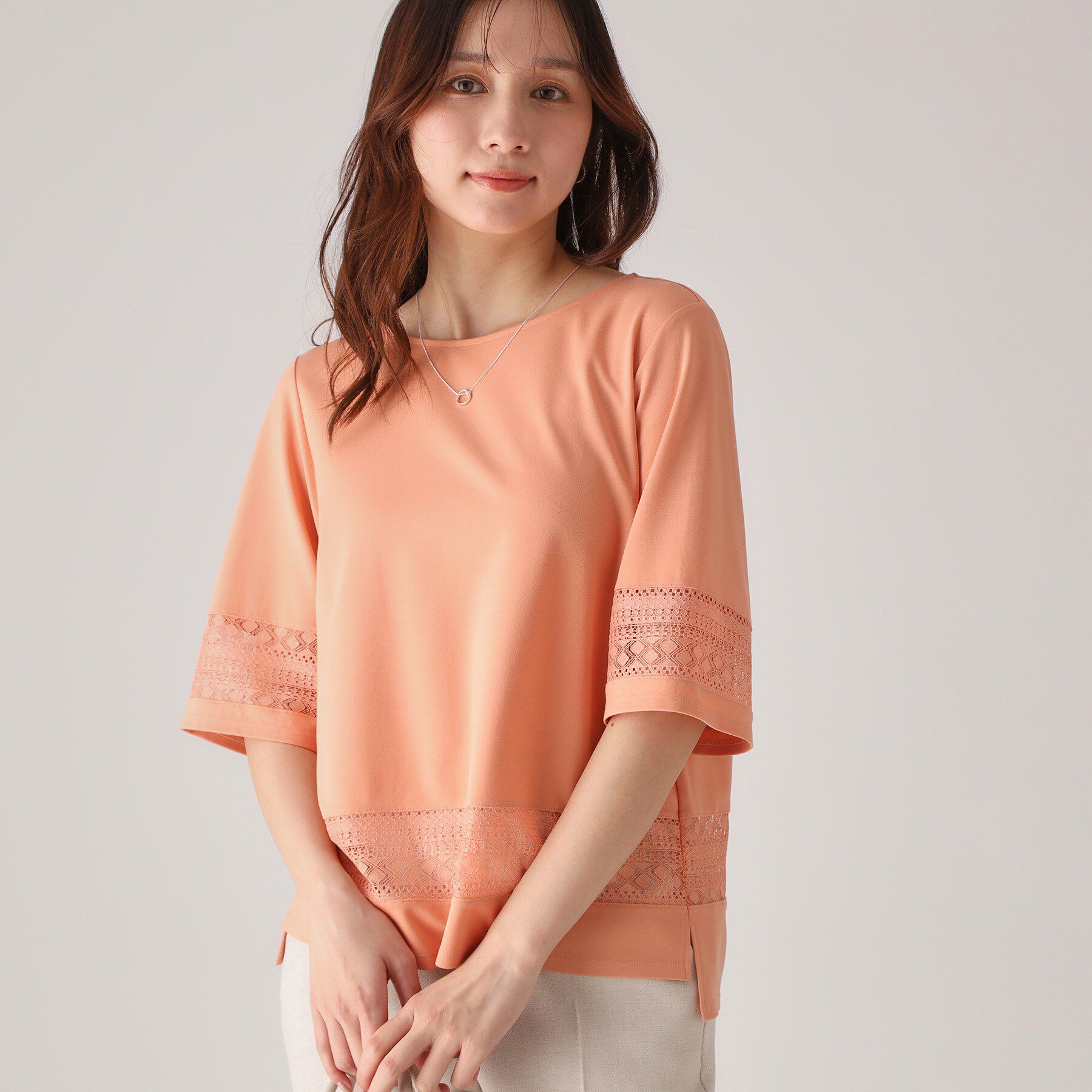 COUP DE CHANCE「【洗える／日本製】レース使いジャージトップス」|Tシャツ・カットソー|オレンジ(066)