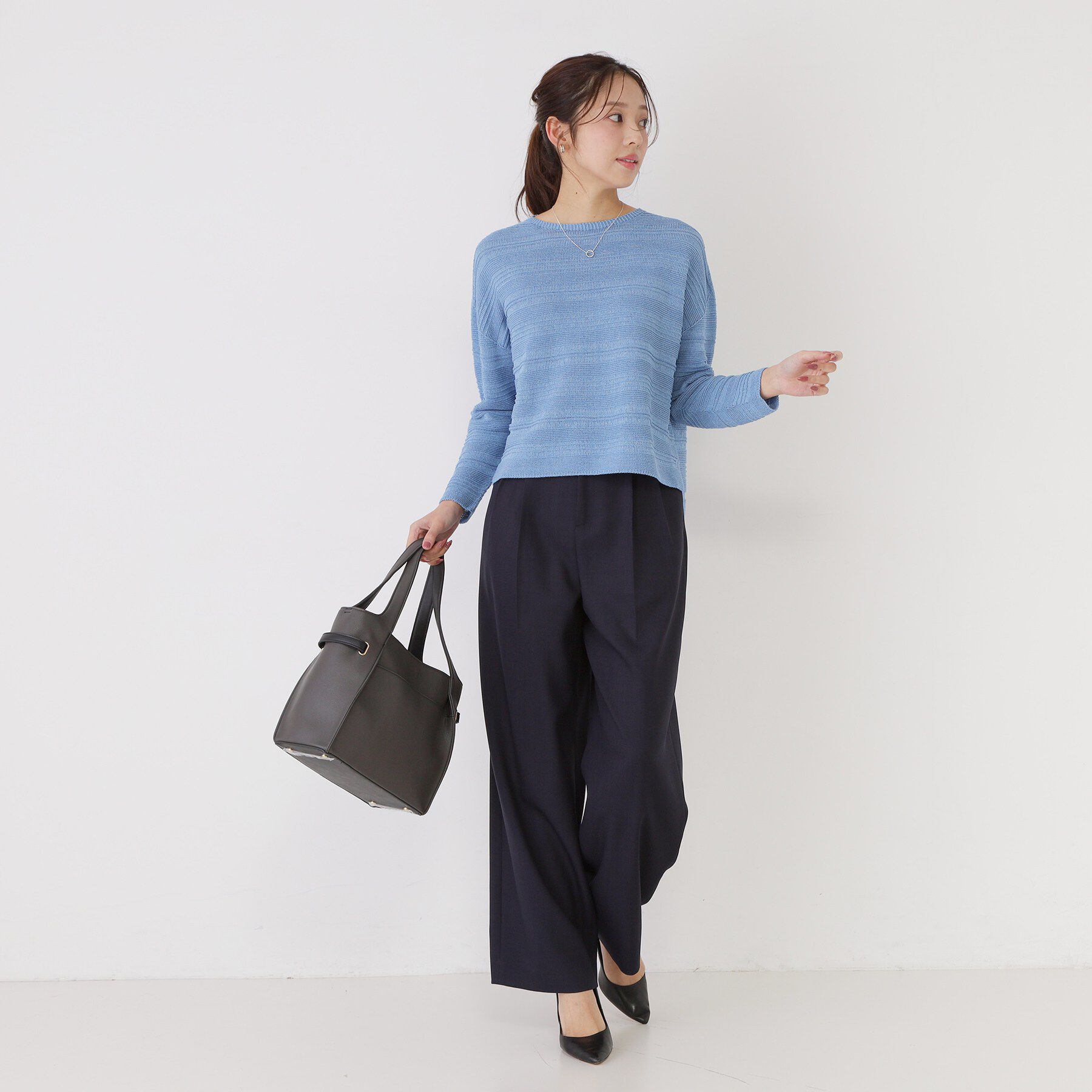 COUP DE CHANCE「【手洗い可／日本製／無縫製／和紙使用】地柄ボーダーのニットトップス」|ニット・セーター|