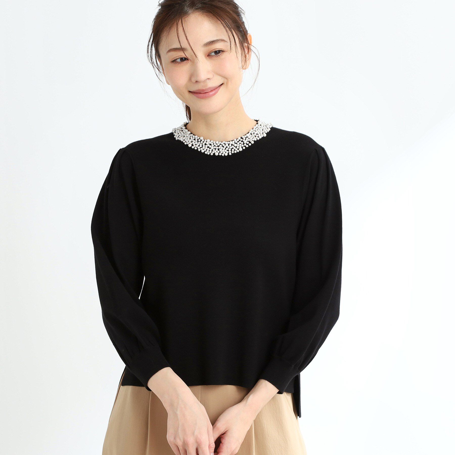 Reflect「【R‐QUALITY】パール調&times;クリスタルビジューニット」|ニット・セーター|ブラック(019)