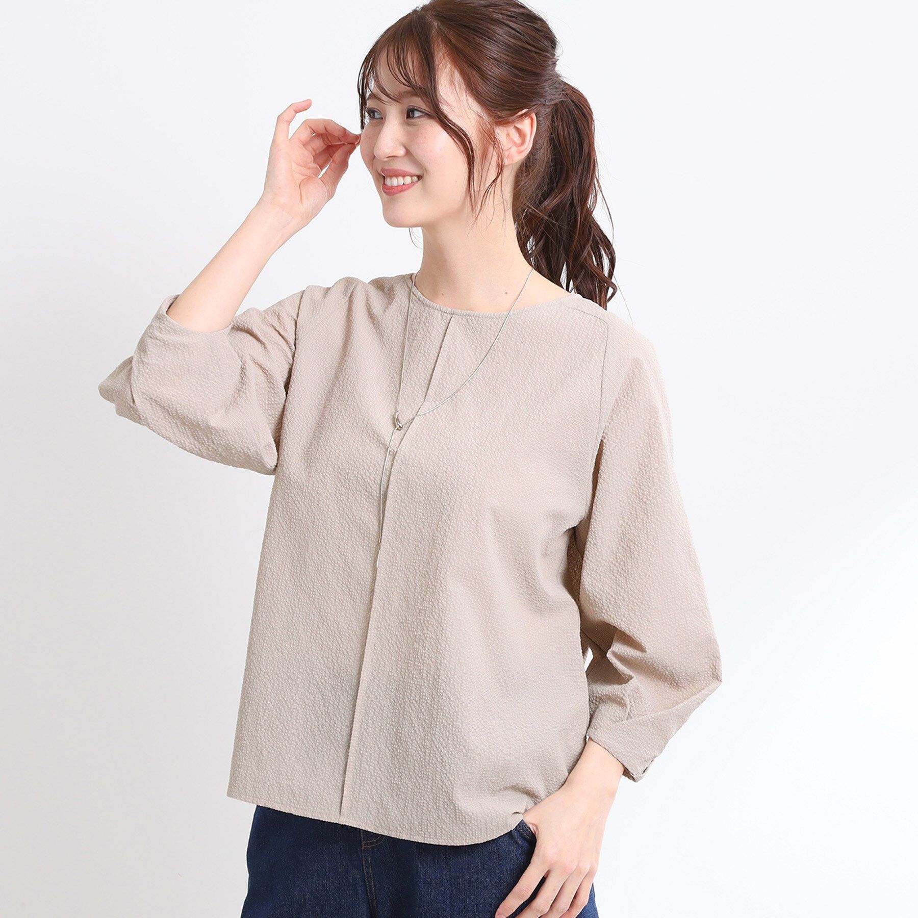 Reflect「【夏SALE／E‐QUALITY／手洗い可】デザインスリーブブラウス」|シャツ・ブラウス|ベージュ(052)