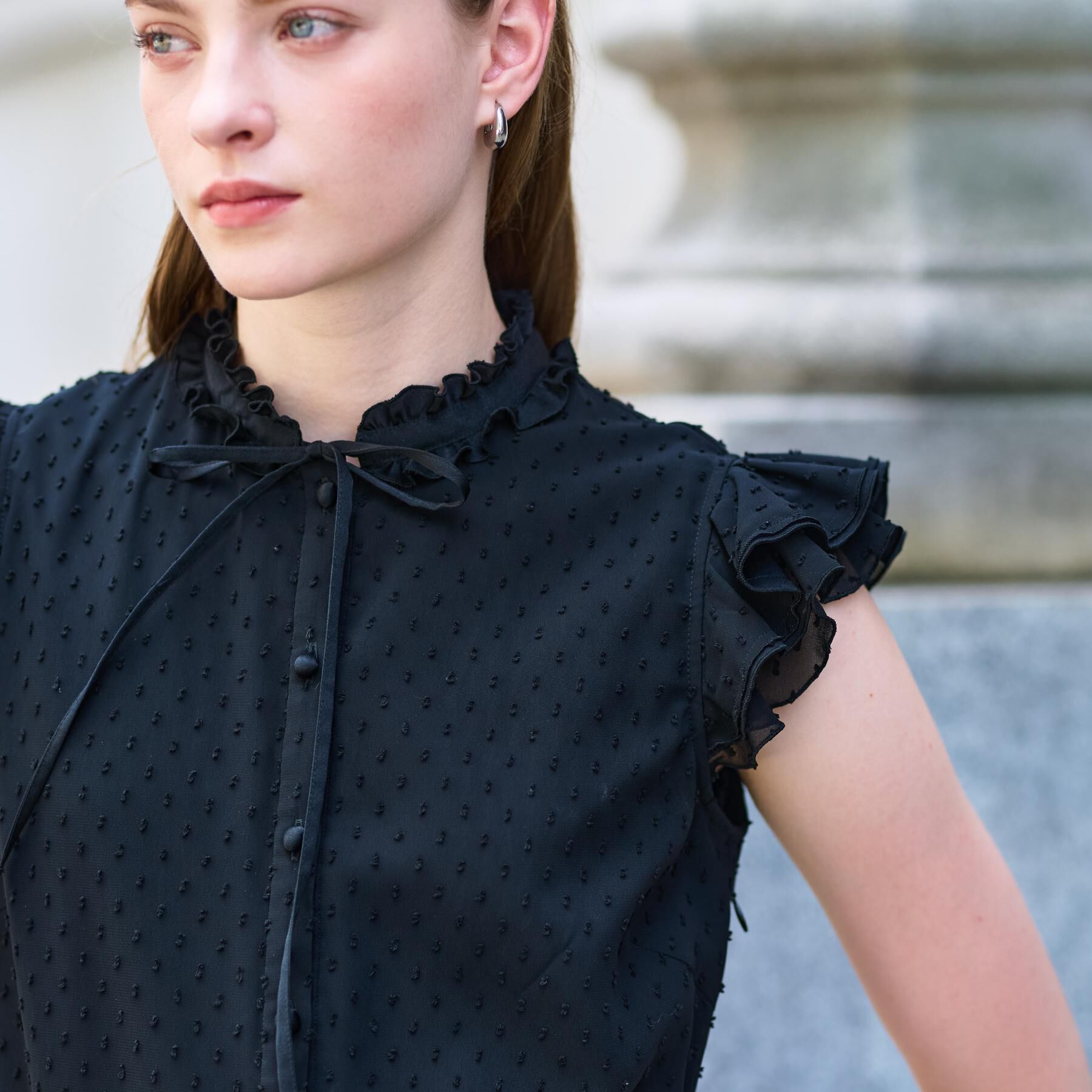 DRESSTERIOR「【大人百花春号掲載 モデル美香さん着用】ドットジャカードオーバーラップコンビドレス」|ワンピース|