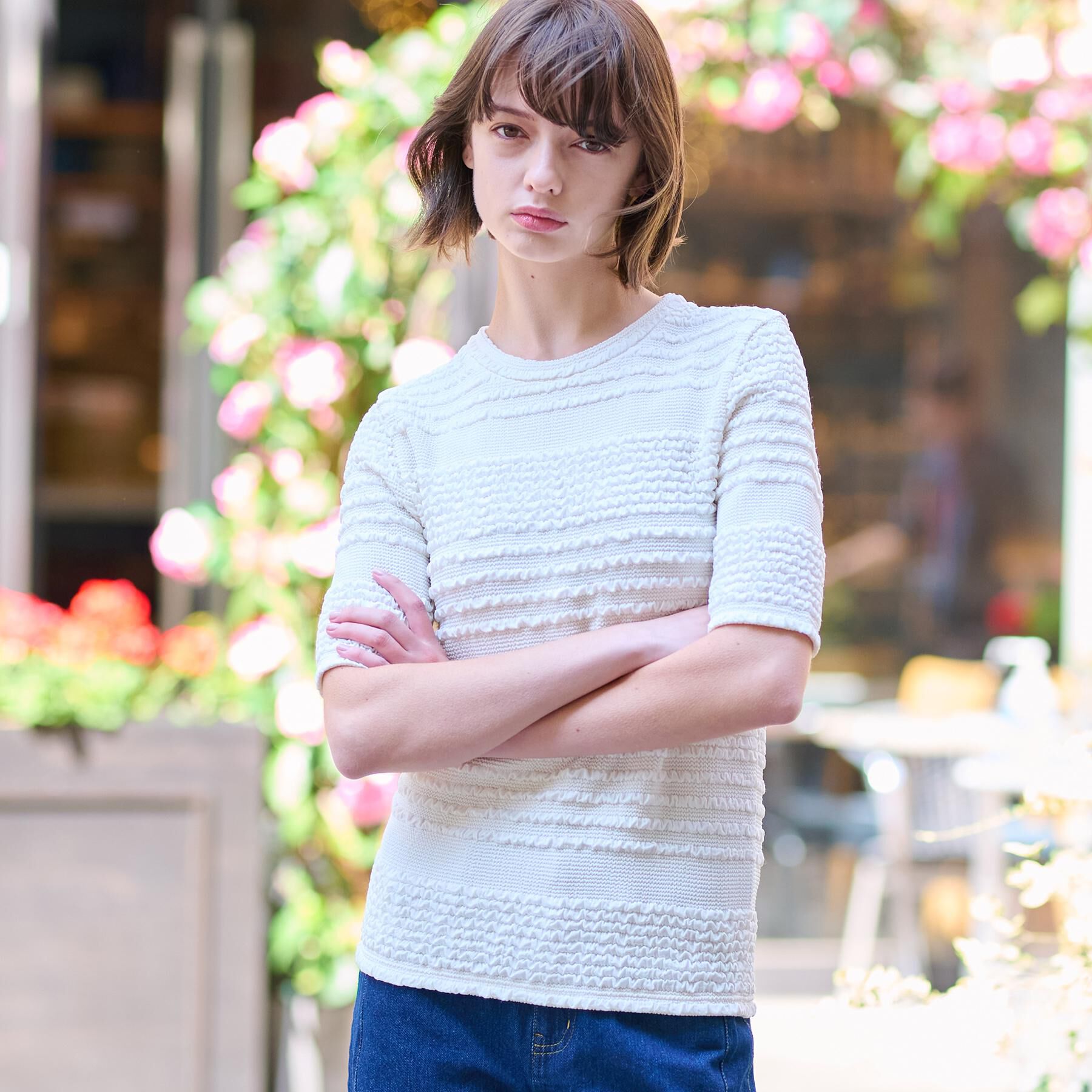 DRESSTERIOR「【洗える/伸縮性】フリルジャージTシャツ」|Tシャツ・カットソー|