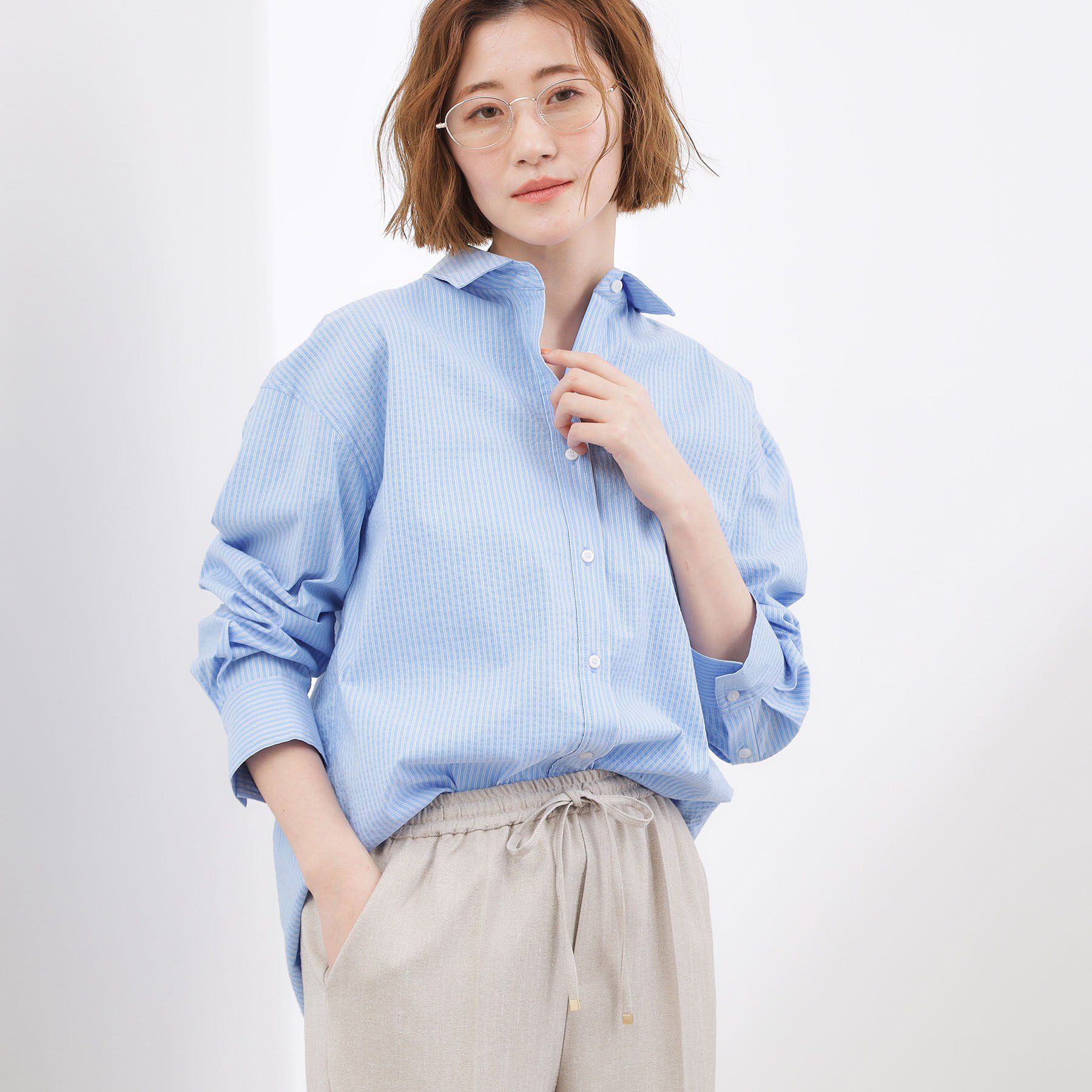 grove「一度着たら手放せない、驚きの伸びを備えたコットンナイロンストレッチシャツ」|シャツ・ブラウス|ブルーストライプ(3